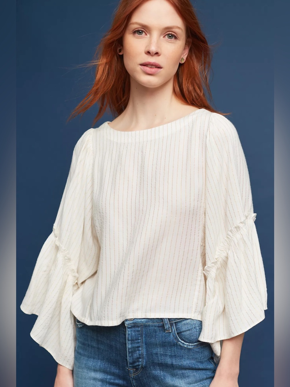 Anthropologie Striped Bell Sleeve Blouse
